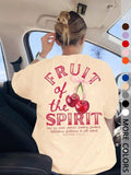 Women'WB shield Cherry & Bowknot Print Round Neck Tee, Fashion Casual Crew Neck T-Shirt for Daily Holiday Vacation...
