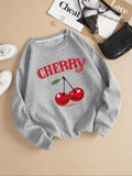 Women'WB shield Cherry & Letter Print Crew Neck Sweatshirt, Casual Long Sleeve Pullover for Daily Wear, Ladies TNF for...