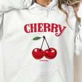 Women'WB shield Cherry & Letter Print Drop Shoulder Fleece Hoodie, Fashion Casual Drawstring Pocket Hooded Sweatshirt for...
