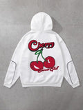 Women'WB shield Cherry & Letter Print Drop Shoulder Hoodie, Fashion Casual Drawstring Hooded Sweatshirt for Daily Holiday...
