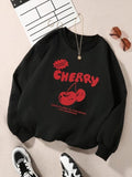 Women'WB shield Cherry & Letter Print Drop Shoulder Round Neck Sweatshirt, Loose Casual FOG Comfy Long Sleeve Crew Neck...