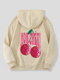 Women'WB shield Cherry & Letter Print Hoodie, Fashion Casual Drawstring Hooded Sweatshirt for Daily Wear, Women Clothing...
