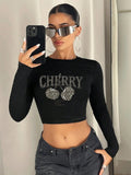 Women'WB shield Cherry & Letter Print Round Neck Crop Tee, Fashion Casual Crew Neck Short Sleeve T-shirt for Daily...