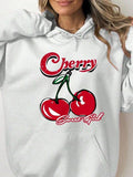 Women'WB shield Cherry & Letter Print Sweatshirt, Casual Long Sleeve Pullover Hoodie for Daily Wear, Ladies TNF for Spiky...