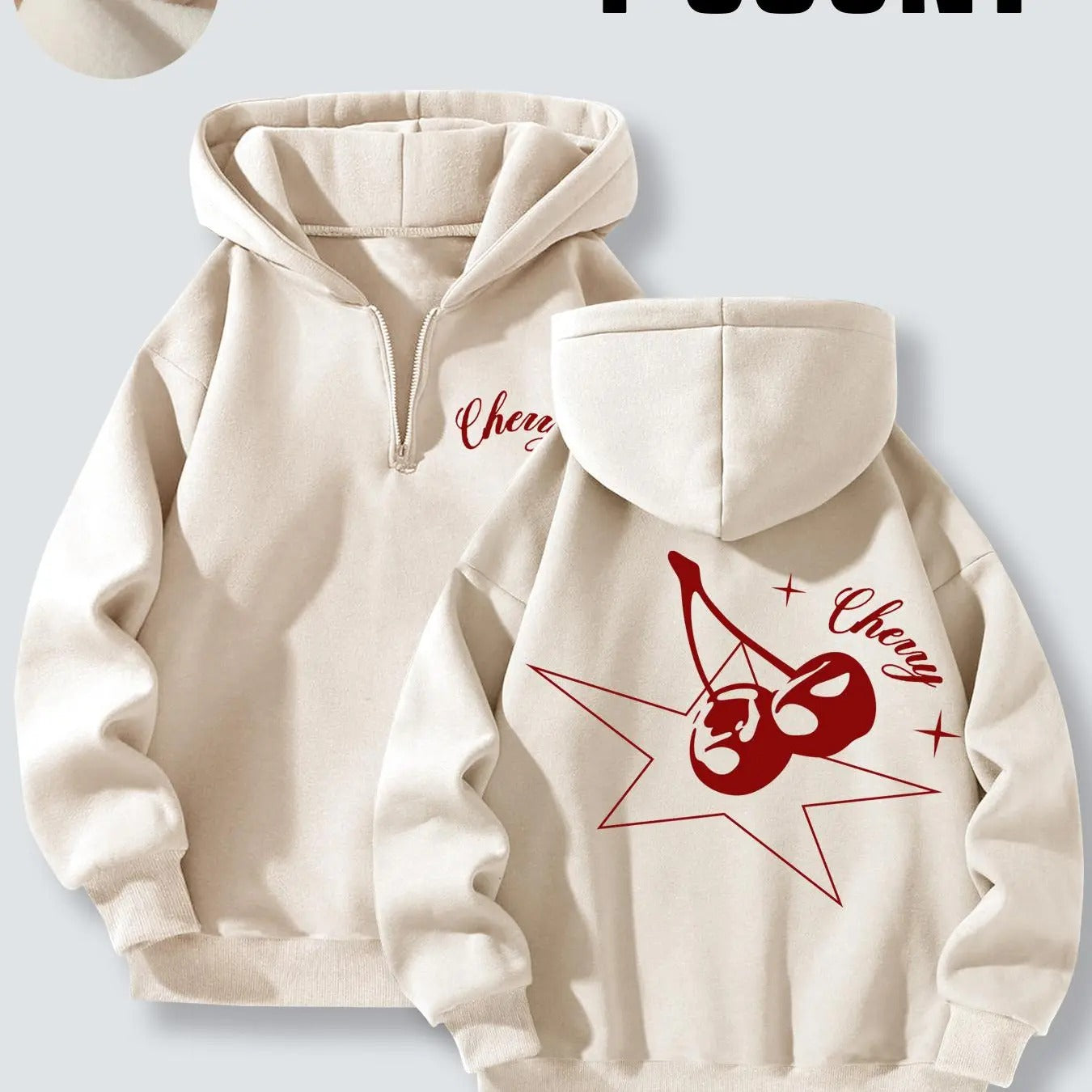 Women'WB shield Cherry & Lightsaber brand Print Half Zip Up Hoodie, Casual Long Sleeve Hooded Sweatshirt for Fall &...