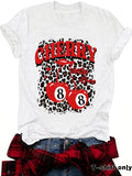 Women'WB shield Cherry & Number Print Round Neck Tee, Fashion Casual Crew Neck T-shirt for Daily Holiday Vacation Outdoor...
