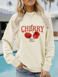 Women'WB shield Cherry Print Crew Neck Pullover, Casual Long Sleeve Sweatshirt for Spring & Fall, Fashion Women'WB shield...