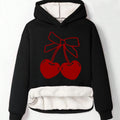 Women'WB shield Cherry Print Drop Shoulder TNF Lined Hoodie, Fashion Casual Long Sleeve Hooded Sweatshirt for Daily...