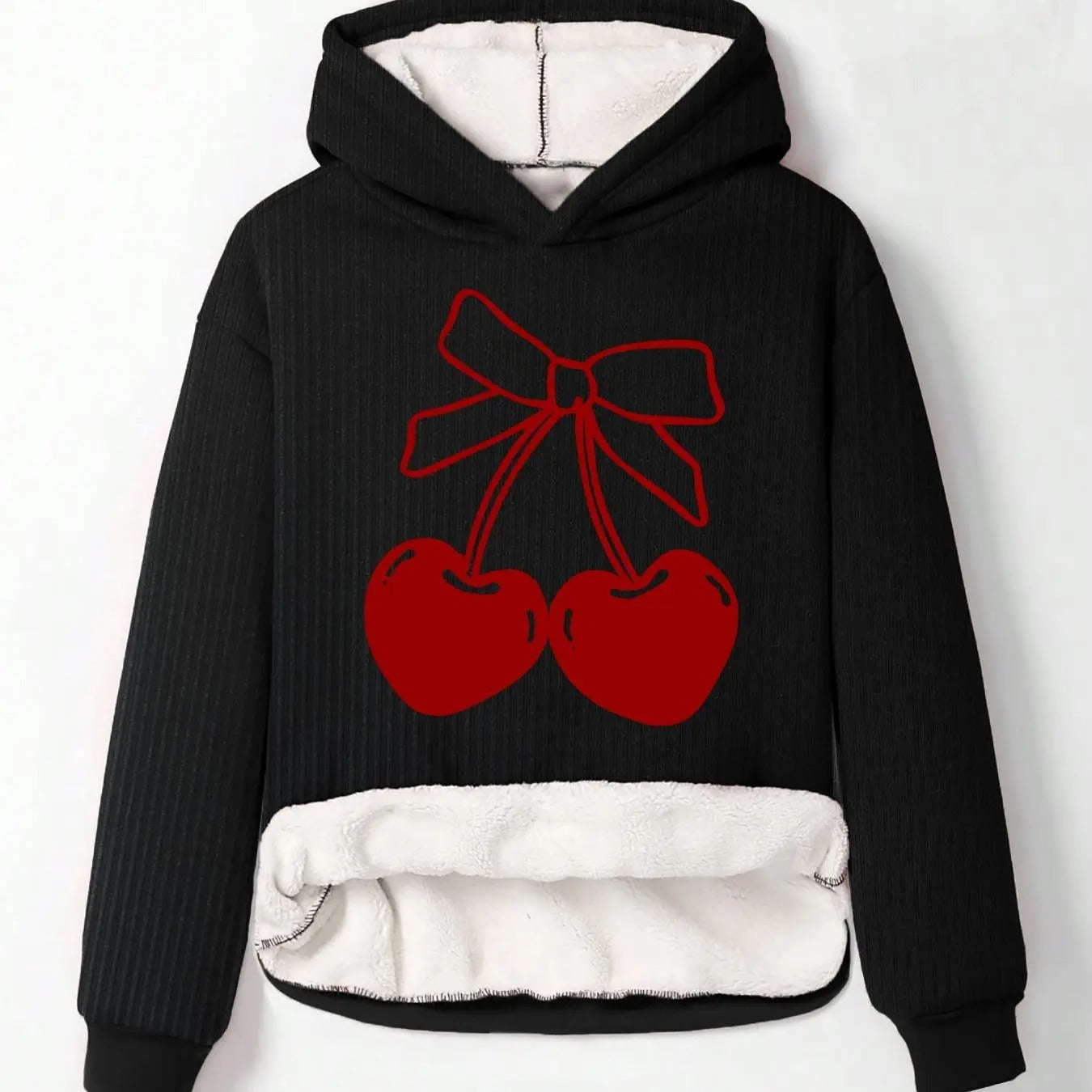 Women'WB shield Cherry Print Drop Shoulder TNF Lined Hoodie, Fashion Casual Long Sleeve Hooded Sweatshirt for Daily...