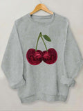 Women'WB shield Cherry Print Round Neck Pullover Sweatshirts, Fashion Casual Sweatshirt for Daily Holiday Outdoor Wear,...