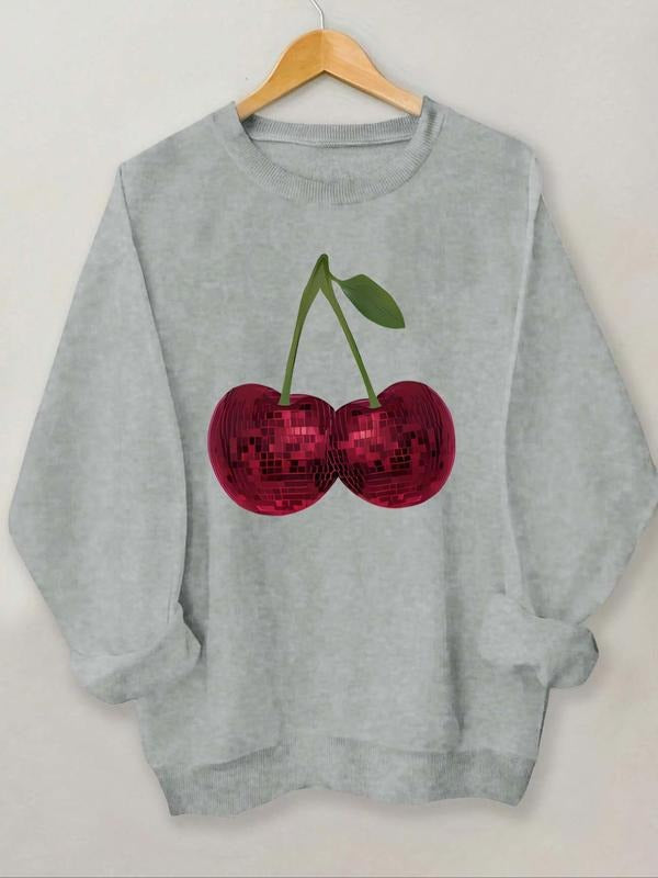 Women'WB shield Cherry Print Round Neck Pullover Sweatshirts, Fashion Casual Sweatshirt for Daily Holiday Outdoor Wear,...