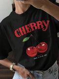 Women'WB shield Cherry Print Round Neck Tee, Fashion Casual Short Sleeve T-shirt for Daily Wear, Ladies TNF for Summer...