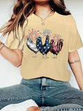 Women'WB shield Chicken & Fireworks Print Round Neck Graphic Tee, Casual Short Sleeve T-shirt for Daily Wear, Ladies TNF...