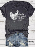 Women'WB shield Chicken & Letter Print Round Neck Tee, Casual Short Sleeve Crew Neck T-shirt for Summer, Fashion Women'WB...