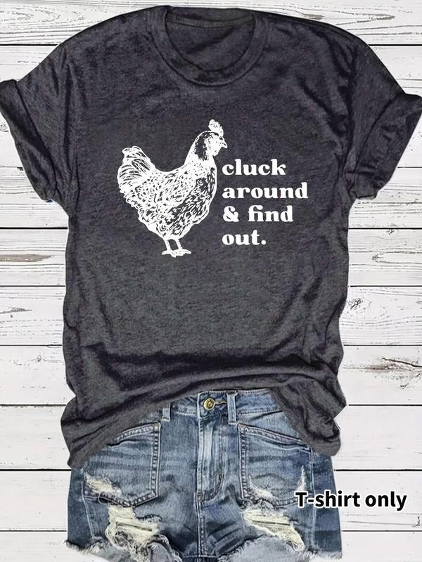 Women'WB shield Chicken & Letter Print Round Neck Tee, Casual Short Sleeve Crew Neck T-shirt for Summer, Fashion Women'WB...
