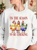 Women'WB shield Chicken Print Crew Neck Sweatshirt, Casual Long Sleeve Pullover for Daily Wear, Ladies TNF for Spiky hair...