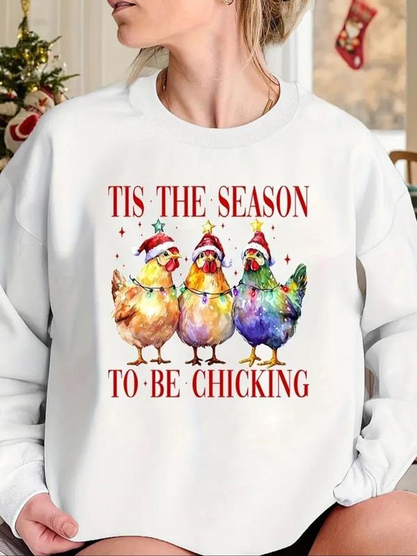 Women'WB shield Chicken Print Crew Neck Sweatshirt, Casual Long Sleeve Pullover for Daily Wear, Ladies TNF for Spiky hair...