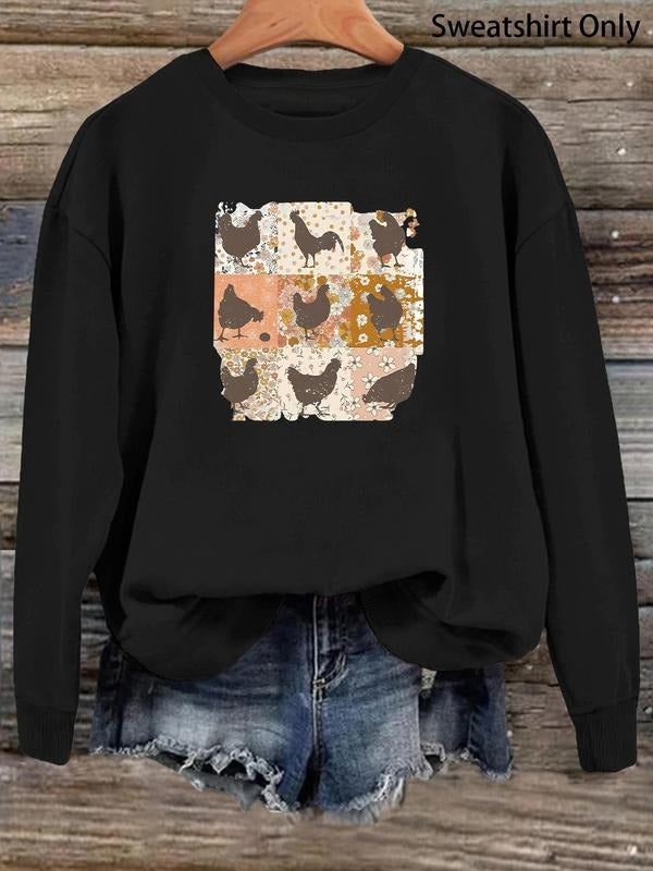 Women'WB shield Chicken Print Drop Shoulder Sweatshirt, Casual Long Sleeve Round Neck Pullover for Daily Wear, Ladies TNF...