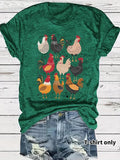 Women'WB shield Chicken Print Round Neck Tee, Casual Short Sleeve Crew Neck T-Shirt for Summer, Fashion Women'WB shield...
