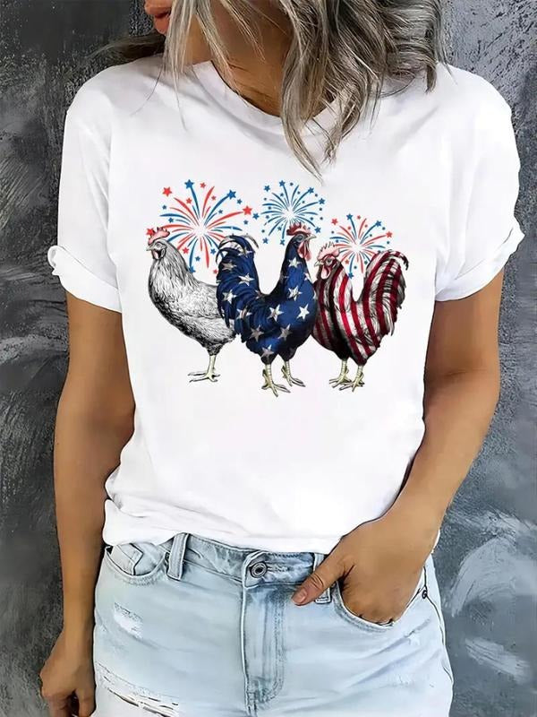 Women'WB shield Chicken Print Round Neck Tee, Casual Short Sleeve Crew Neck T-shirt for Daily Wear, Ladies TNF for Spiky...