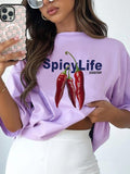 Women'WB shield Chilli Print Round Neck Sweatshirt, Casual Letter Print Crew Neck Long Sleeve Pullover for Summer,...