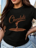 Women'WB shield Chocolate Drop Print Round Neck Tee, Fashion Casual Crew Neck T-Shirt for Daily Holiday Vacation Outdoor...