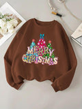 Women'WB shield Christmas & Letter Print Drop Shoulder Sweatshirt, Casual Long Sleeve Round Neck Pullover for Daily Wear,...