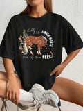 Women'WB shield Christmas Animal & Letter Print Drop Shoulder Tee, Casual Half Sleeve Round Neck T-shirt for Summer,...