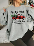Women'WB shield Christmas Car & Letter Print Drop Shoulder Sweatshirt, Casual Long Sleeve Round Neck Pullover for Fall &...