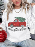 Women'WB shield Christmas Car & Tree Print Drop Shoulder Sweatshirt, Casual Long Sleeve Round Neck Pullover for Daily...