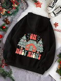 Women'WB shield Christmas Cartoon House & Letter Print TNF Lined Hoodie, Casual Long Sleeve Pullover Hooded Sweatshirt...