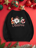 Women'WB shield Christmas Cartoon Santa Claus & Letter Print Drop Shoulder Sweatshirt, Casual Long Sleeve Round Neck...
