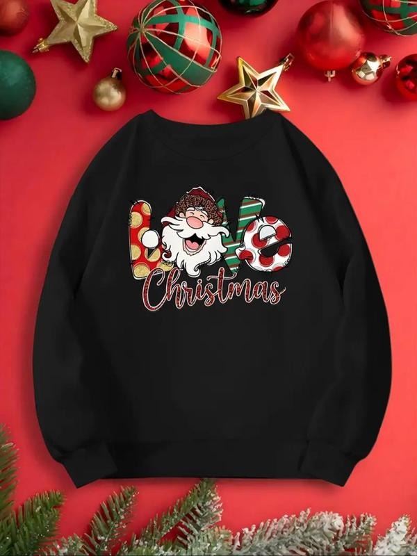 Women'WB shield Christmas Cartoon Santa Claus & Letter Print Drop Shoulder Sweatshirt, Casual Long Sleeve Round Neck...