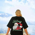 Women'WB shield Christmas Cartoon Santa Claus & Letter Print Drop Shoulder Tee, Casual Half Sleeve Round Neck T-shirt for...