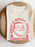 Women'WB shield Christmas Cartoon Santa Claus & Letter Print Round Neck Tee, Fashion Casual Short Sleeve T-shirt, Ladies...