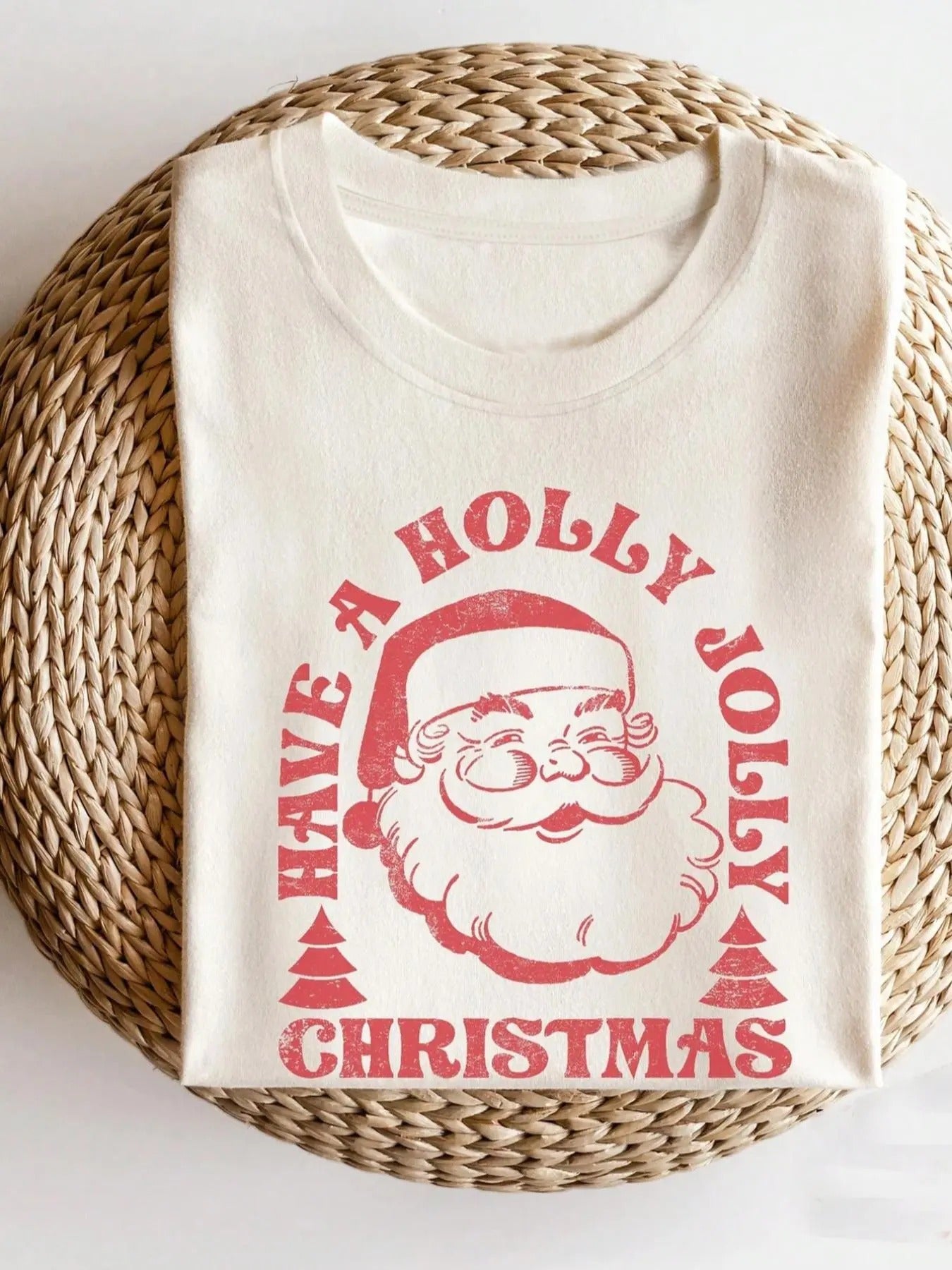 Women'WB shield Christmas Cartoon Santa Claus & Letter Print Round Neck Tee, Fashion Casual Short Sleeve T-shirt, Ladies...