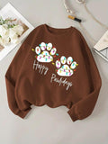 Women'WB shield Christmas Dog Paw Print Drop Shoulder Fleece Sweatshirt, Casual Long Sleeve Round Neck Pullover for Daily...