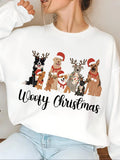 Women'WB shield Christmas Dogs Print Crew Neck Sweatshirt, Casual Long Sleeve Pullover for Daily Wear, Ladies Fall &...