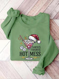 Women'WB shield Christmas Drinks & Letter & Santa Hat Print Pullover, Casual Long Sleeve Crew Neck Sweatshirt for Fall &...