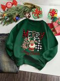 Women'WB shield Christmas Elk & Letter Print Crew Neck Sweatshirt, Casual Long Sleeve Pullover for Daily Wear, Ladies TNF...