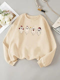 Women'WB shield Christmas Ghost Print Drop Shoulder Sweatshirt, Casual Long Sleeve Round Neck Pullover for Fall & Winter,...
