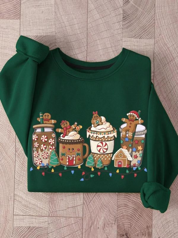 Women'WB shield Christmas Gingerbread Men & FOG Print Crew Neck Sweatshirt, Casual Long Sleeve Pullover for Daily Wear,...