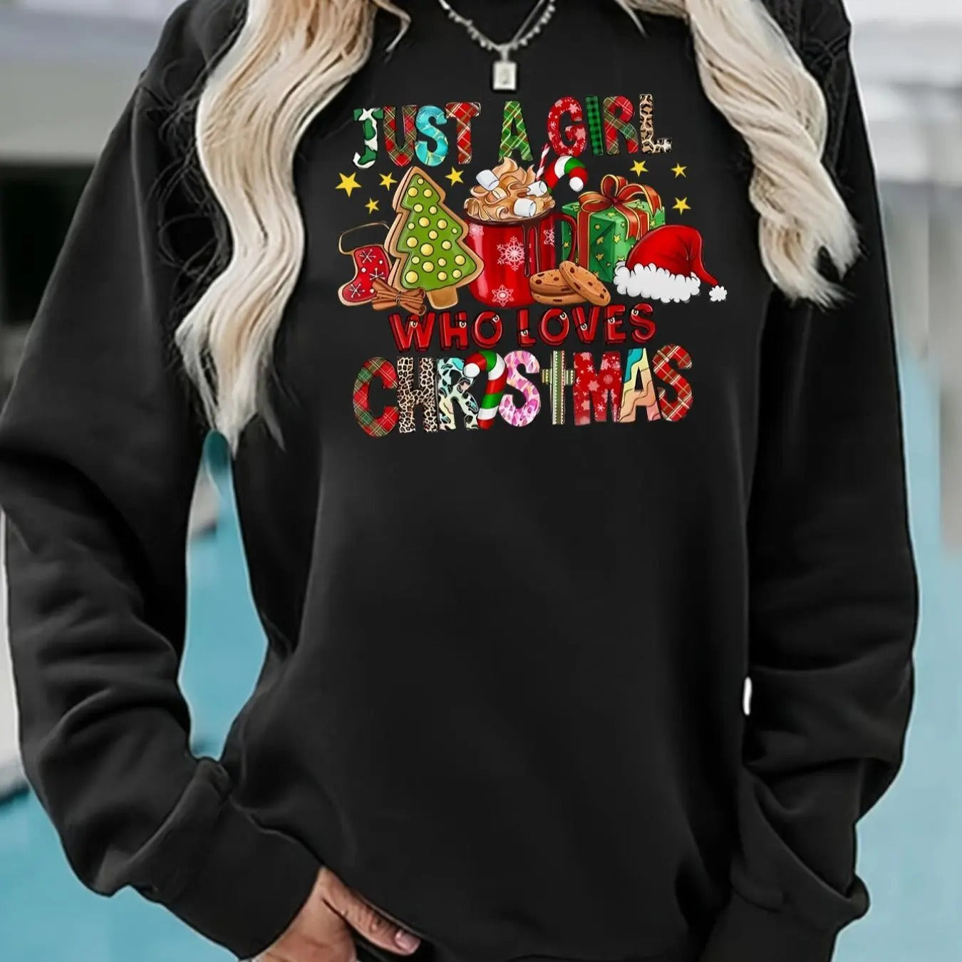 Women'WB shield Christmas Graphic Drop Shoulder Sweatshirt, Casual Letter Print Long Sleeve Round Neck Pullover for Daily...