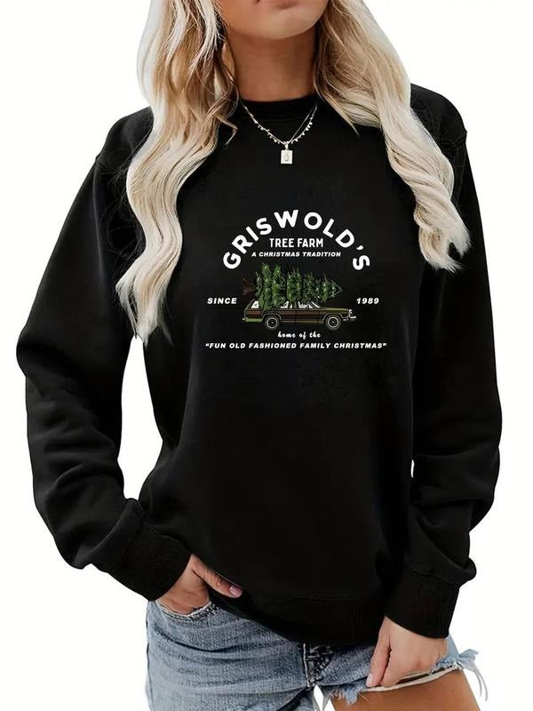 Women'WB shield Christmas Graphic Print Round Neck Sweatshirt without Necklace, Casual Fashion Drop Shoulder Longsleeves...