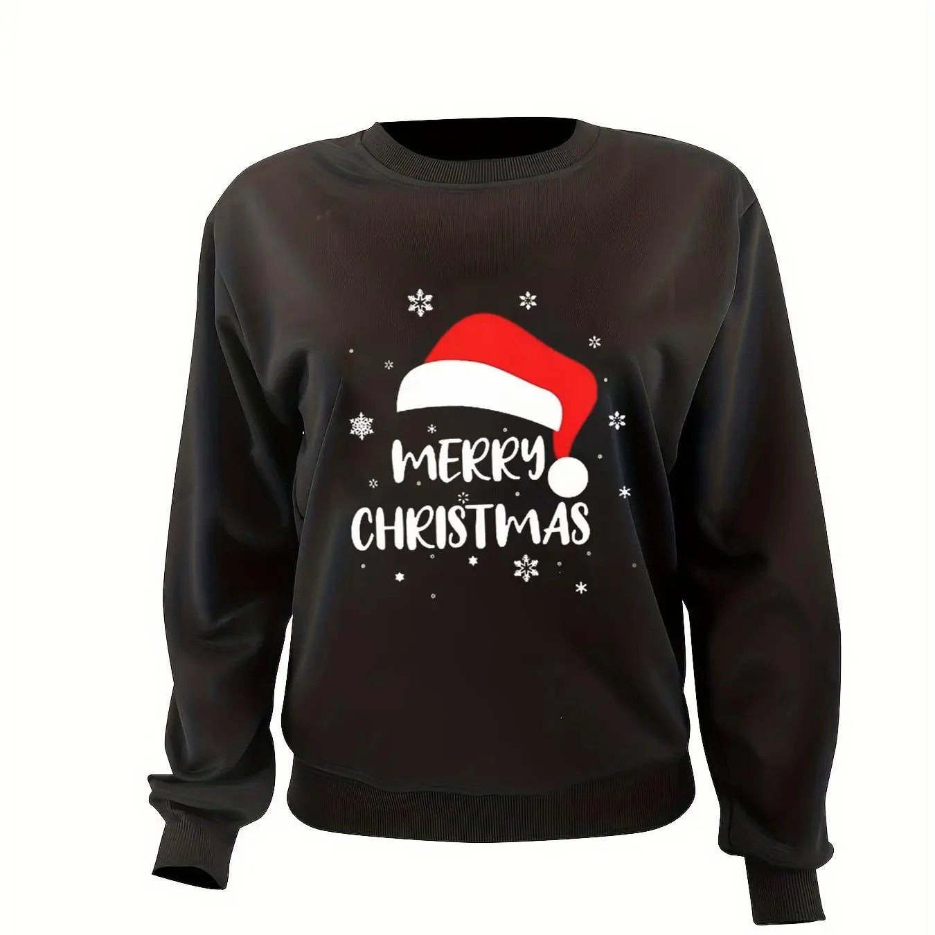 Women'WB shield Christmas Hat & Letter Print Crew Neck Sweatshirt, Casual Drop Shoulder Long Sleeve Pullover, Women'WB...