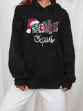 Women'WB shield Christmas Hat & Letter Print Drawstring Hoodie, Swoosh Count Casual Long Sleeve Hooded Sweatshirt for...