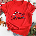 Women'WB shield Christmas Hat & Letter Print Round Neck Tee, Casual Short Sleeve Crew Neck T-shirt for Daily Holiday...