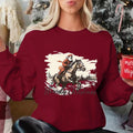 Women'WB shield Christmas Horse & Santa Claus Print Pullover Sweatshirt, Casual Long Sleeve Crew Neck Sweatshirt for...