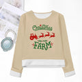 Women'WB shield Christmas Letter & Cartoon Print Round Neck TNF Lined T-shirts, Casual Long Sleeve Crew Neck Tee for Fall...