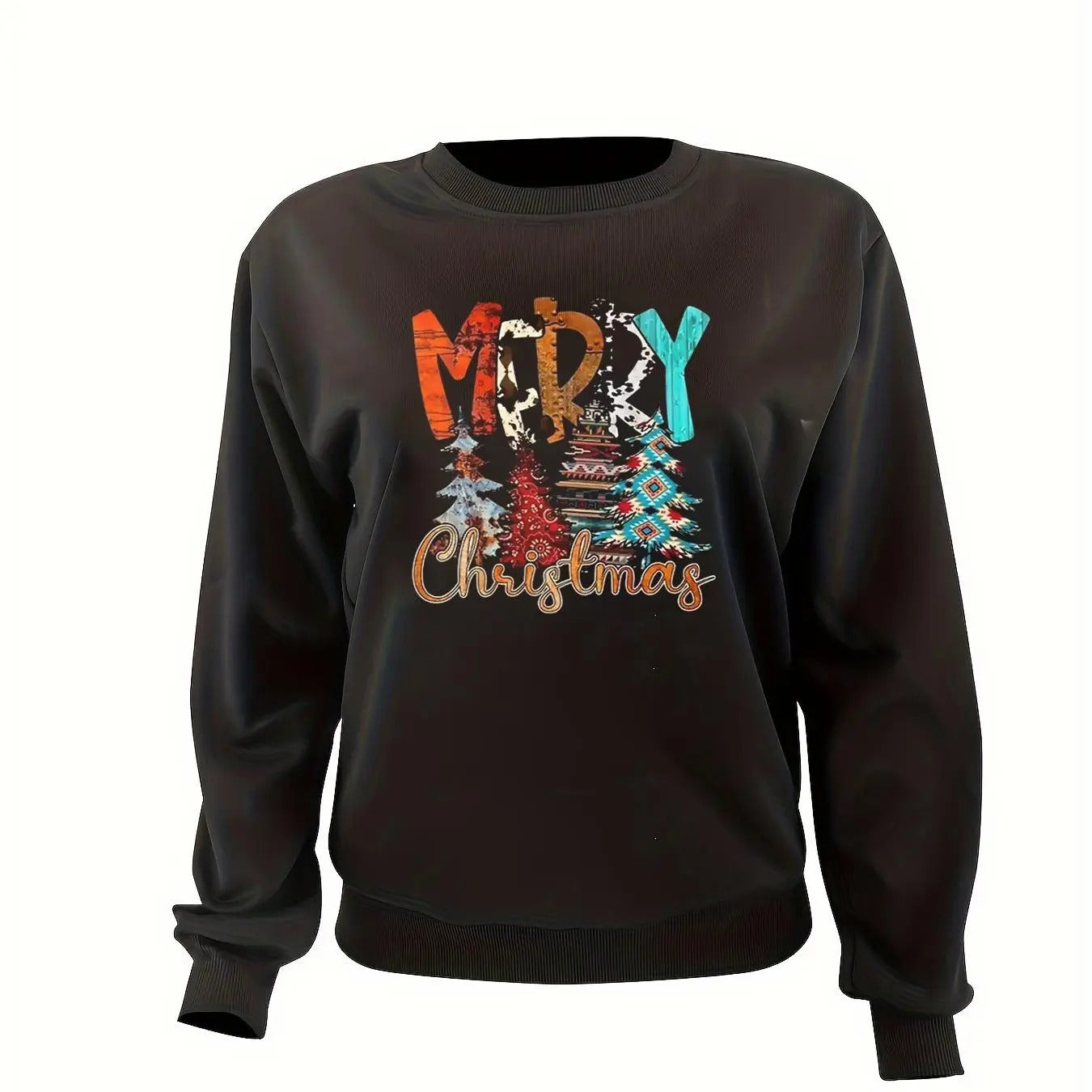 Women'WB shield Christmas Letter Print Crew Neck Sweatshirt, Casual Drop Shoulder Long Sleeve Pullover, Women'WB shield...